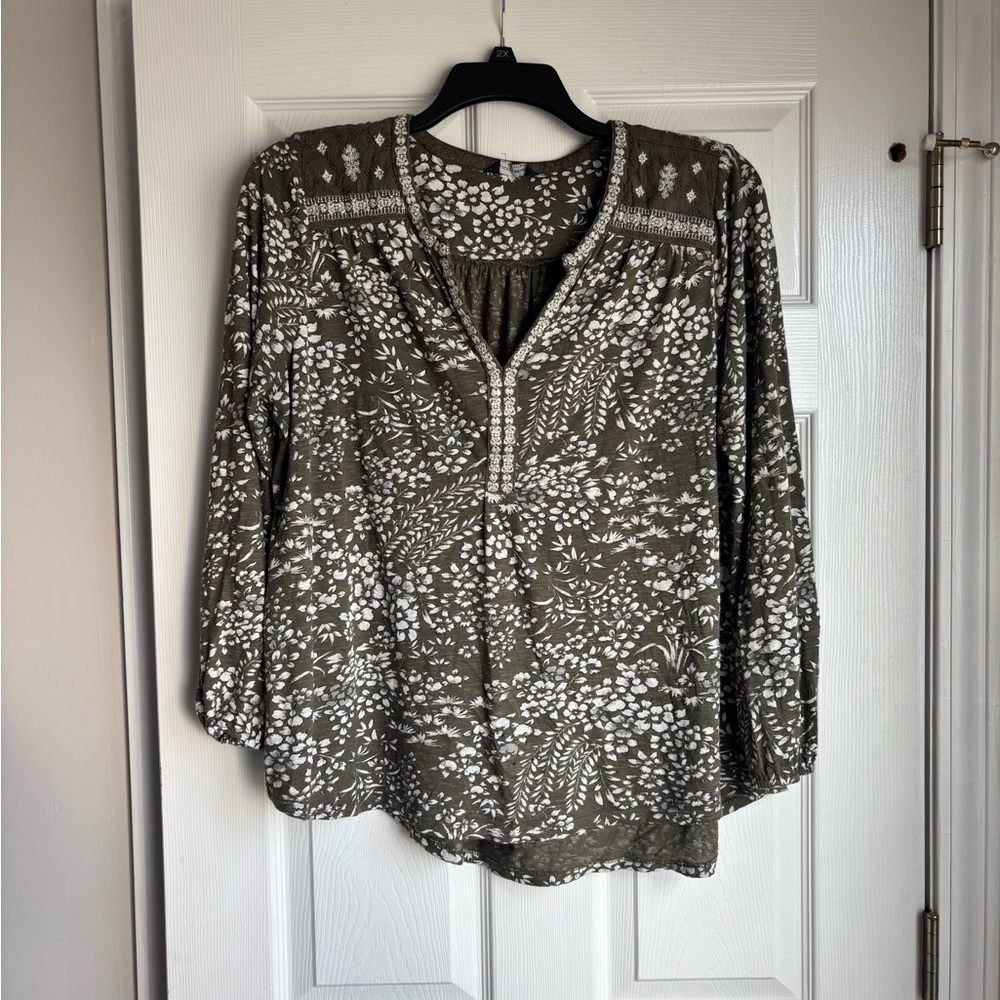 Lucky Brand Olive Floral Blouse